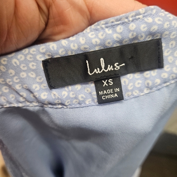 Lulu’s Castana Blue Print Button-Up Dress Short Sleeve - Picture 6 of 6